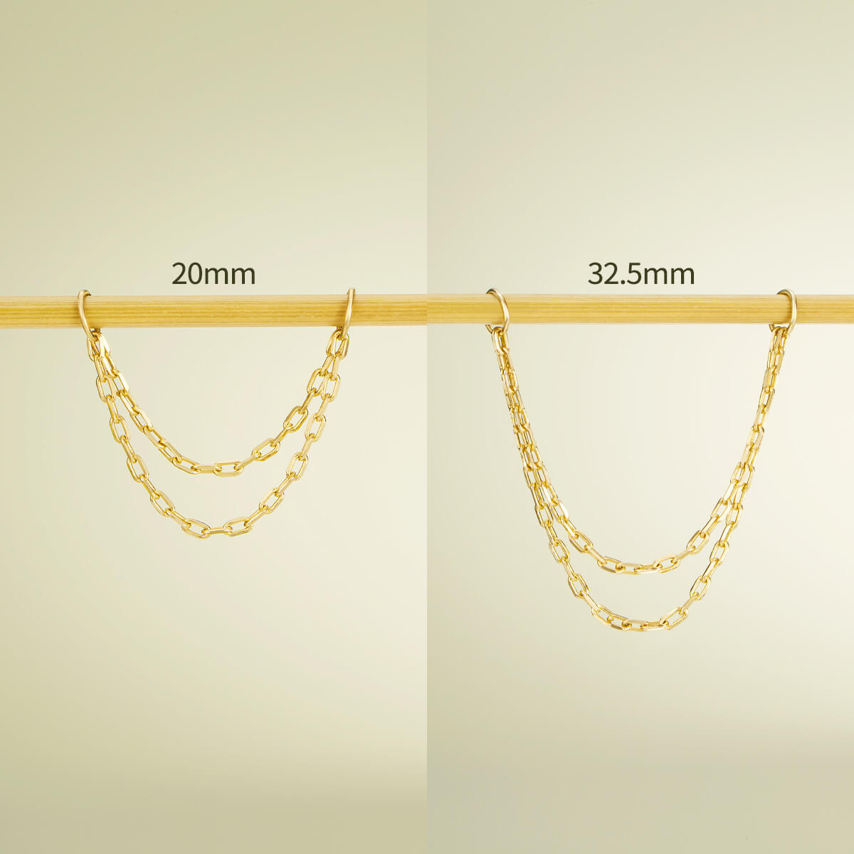 14K Solid Gold Double Chain Cartilage Earring