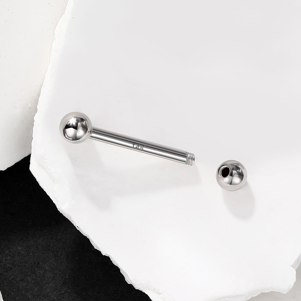 14K White Gold Ball Nipple Ring