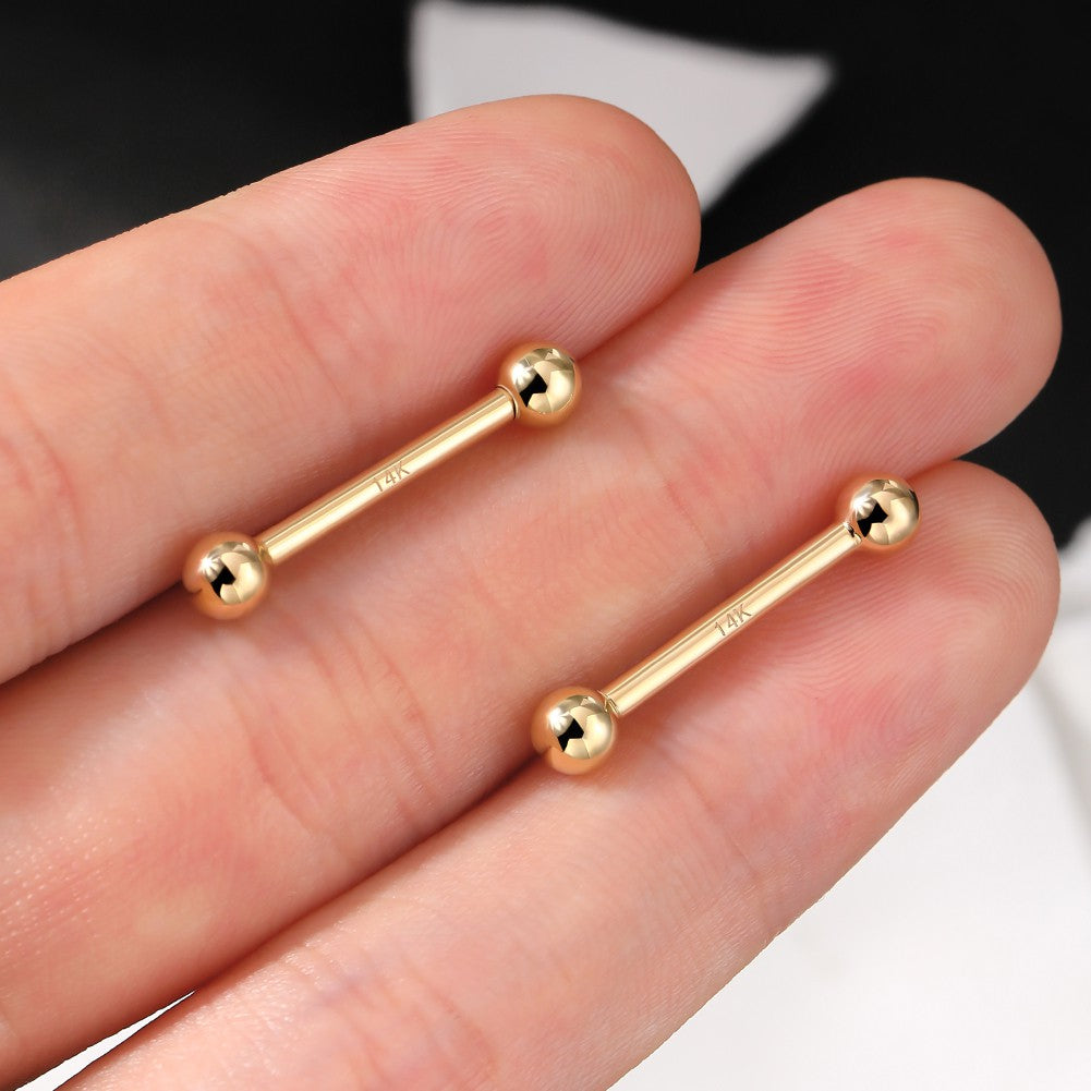 2Pcs 14K Gold Nipple Ring Solid Ball Nipple Piercing Barbell