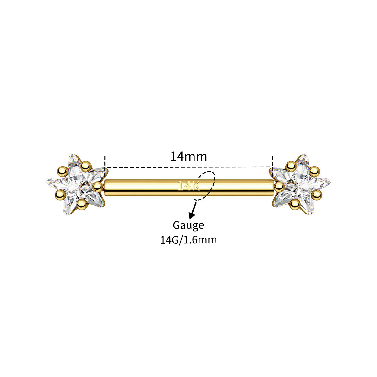 14g star nipple rings