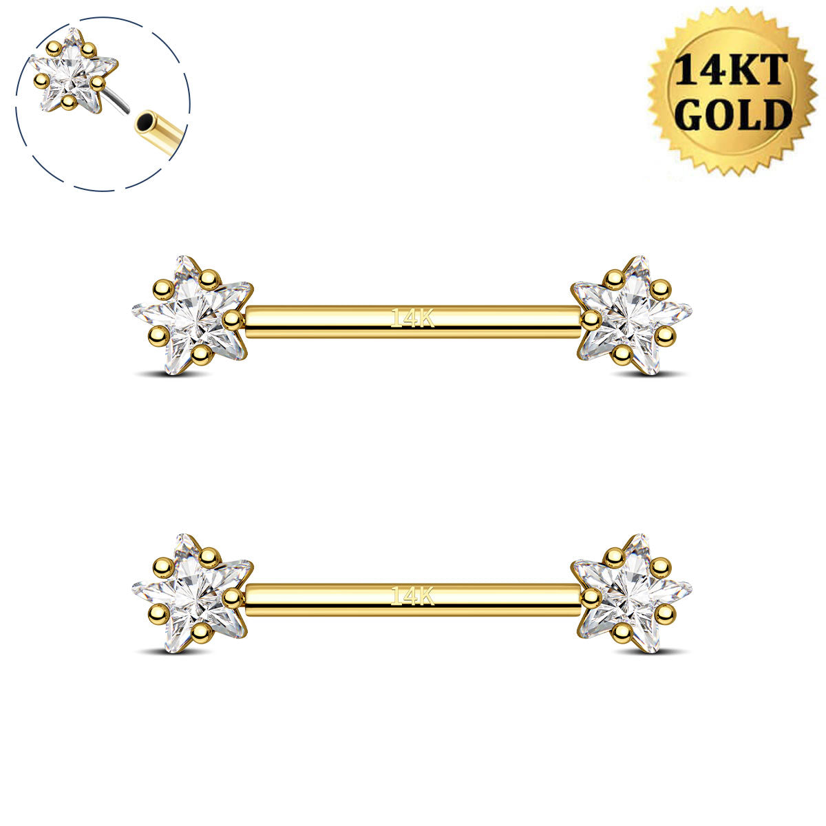 14k gold star nipple rings