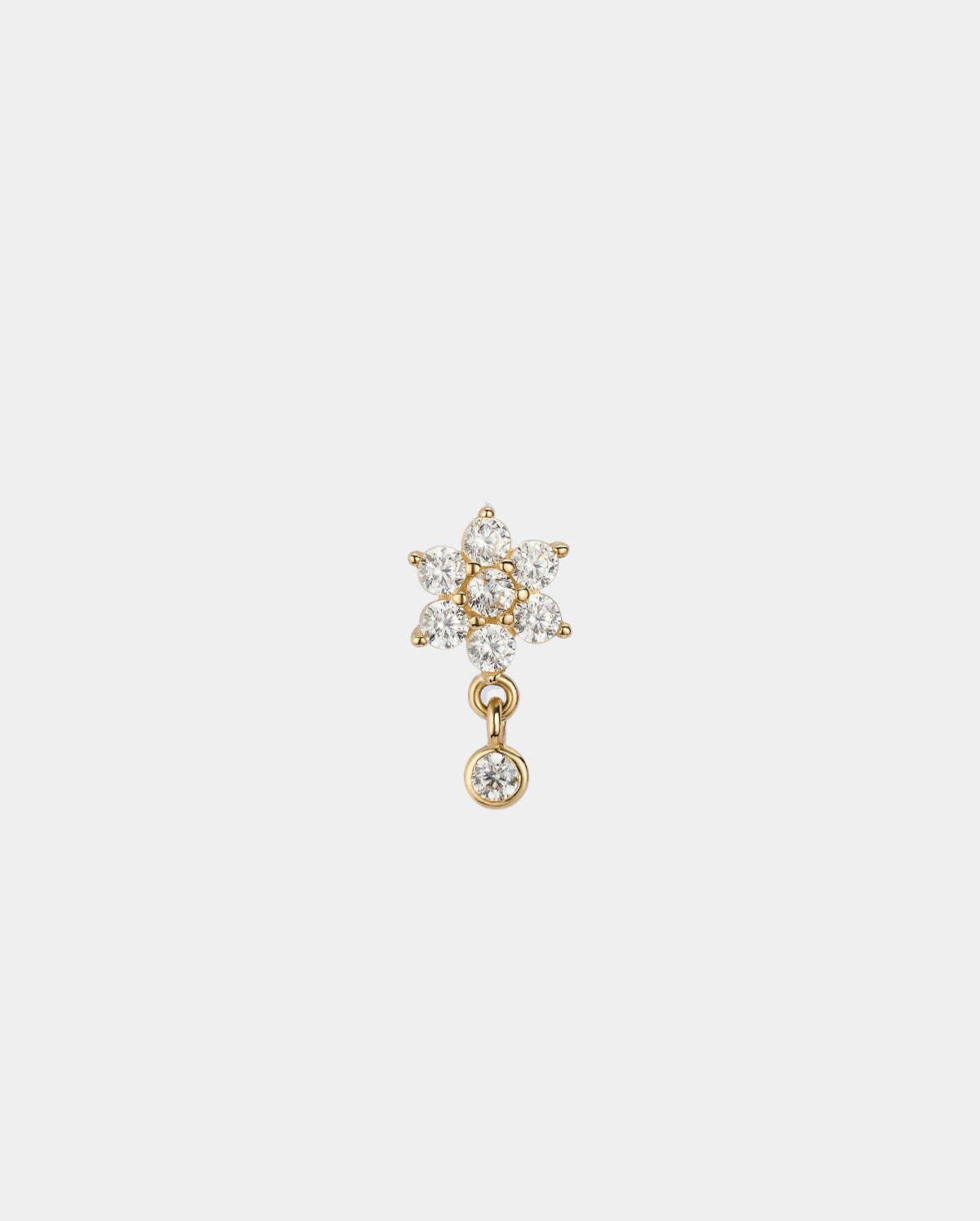 14K Solid Gold Flower CZ L-Shaped Nose Stud