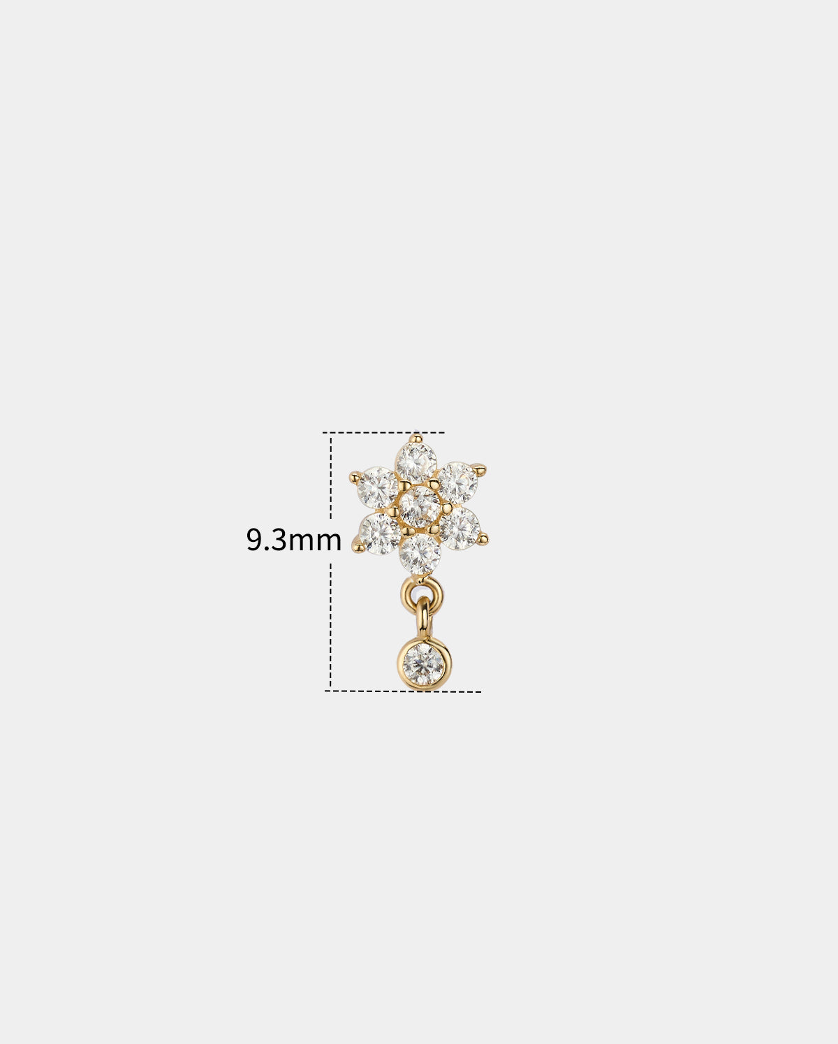14K Solid Gold Flower CZ L-Shaped Nose Stud