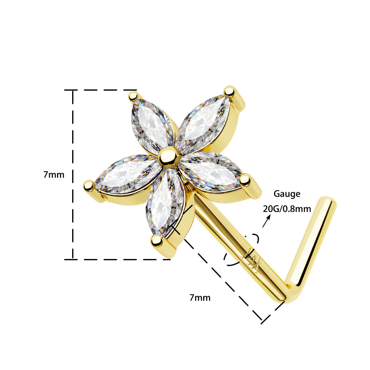 20g marquise flower nose stud