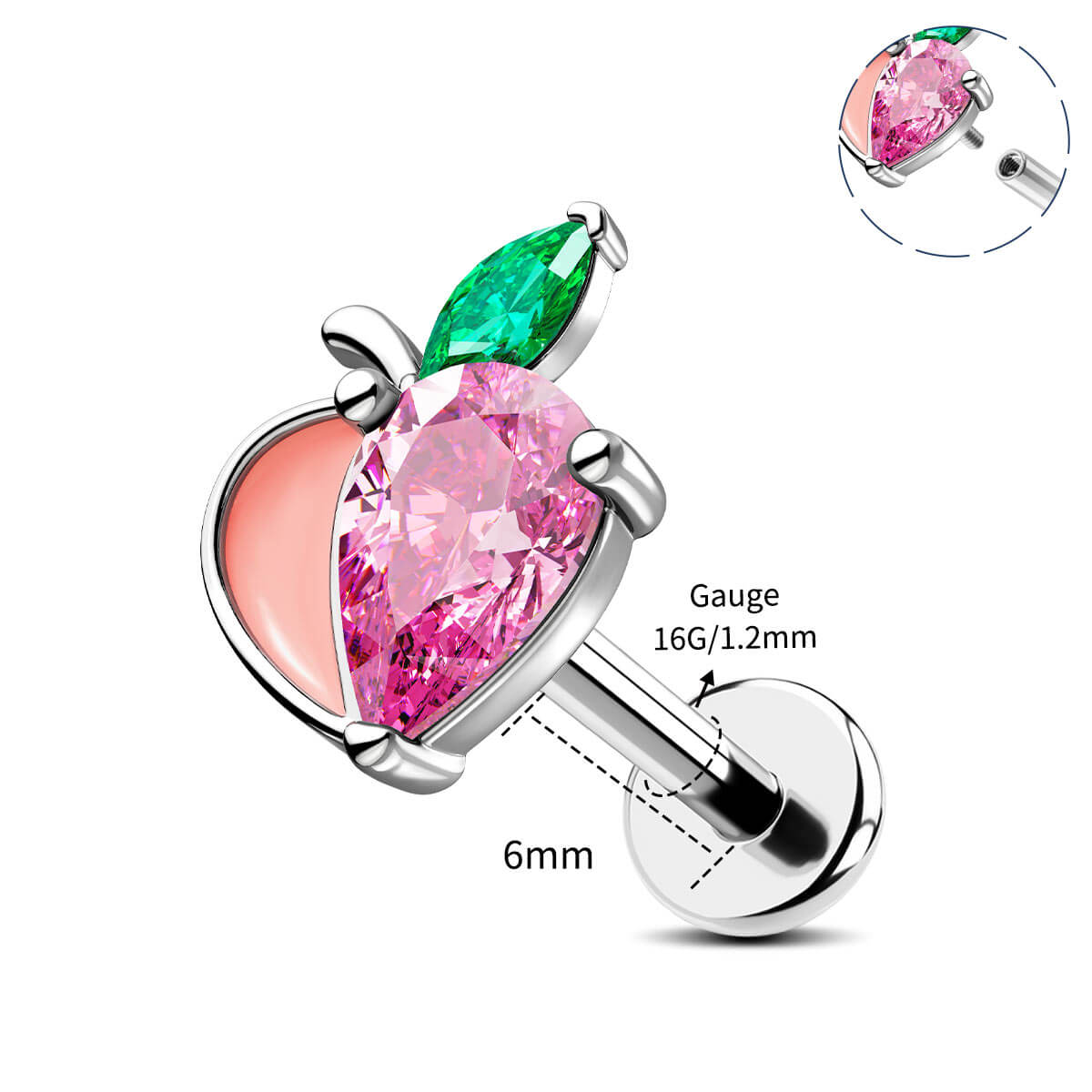 internally threaded pink piercing stud