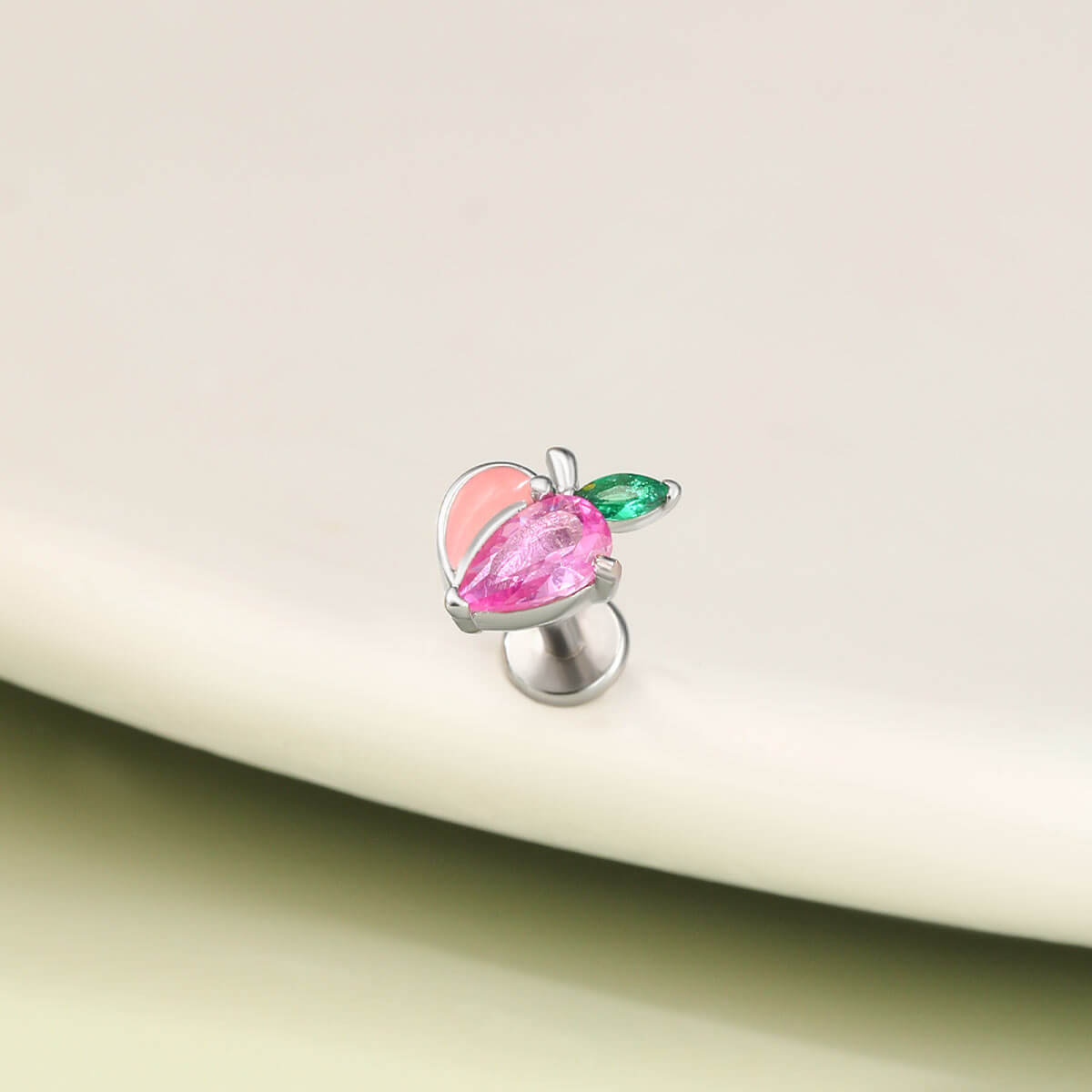 Oufer X Roly Peach With Half Pink CZ Internally Threaded Cartilage Stud