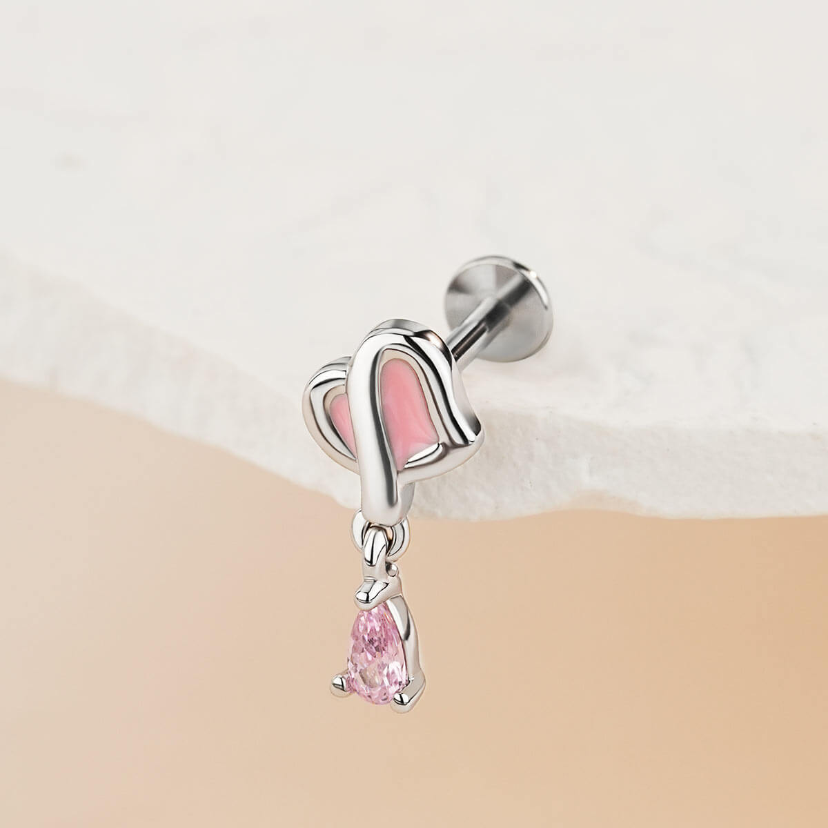 dangle heart cartilage earring stud