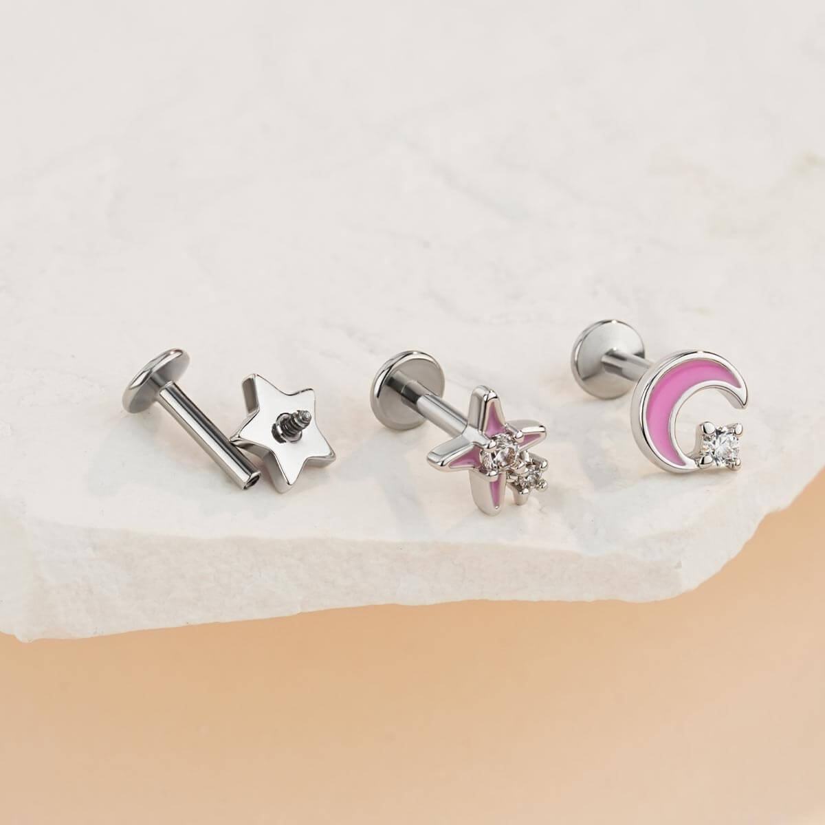 internally threaded pink helix stud