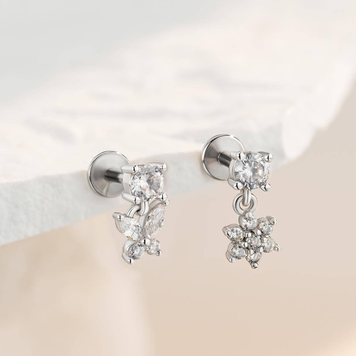 internally threaded dangle cartilage earrings
