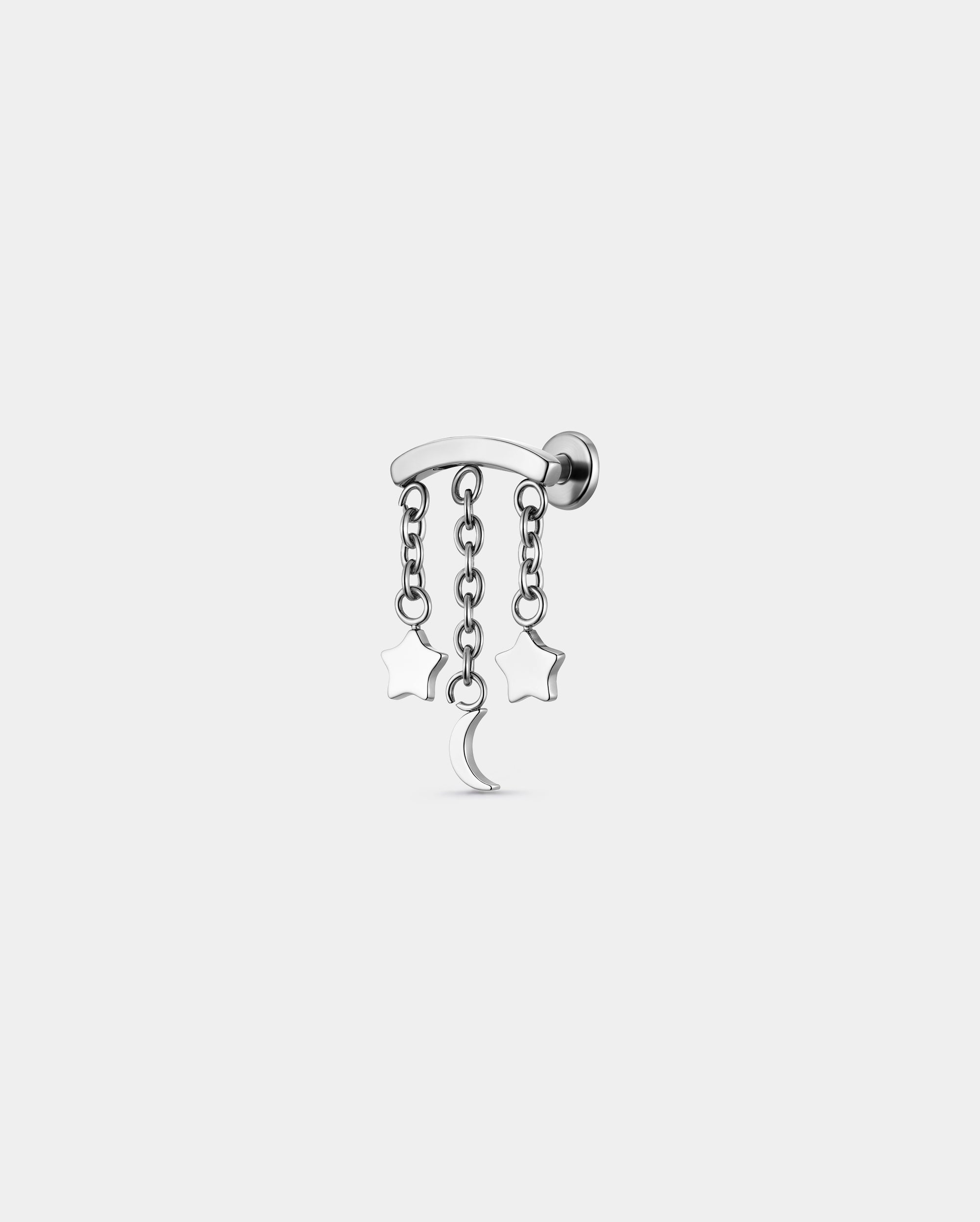 Star & Moon Chain Threadless Hidden Helix Stud