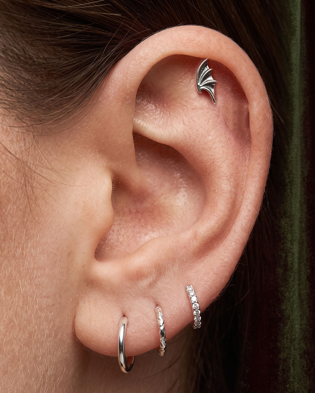 3PCS Moth Wing Coffin Cartilage Stud Set
