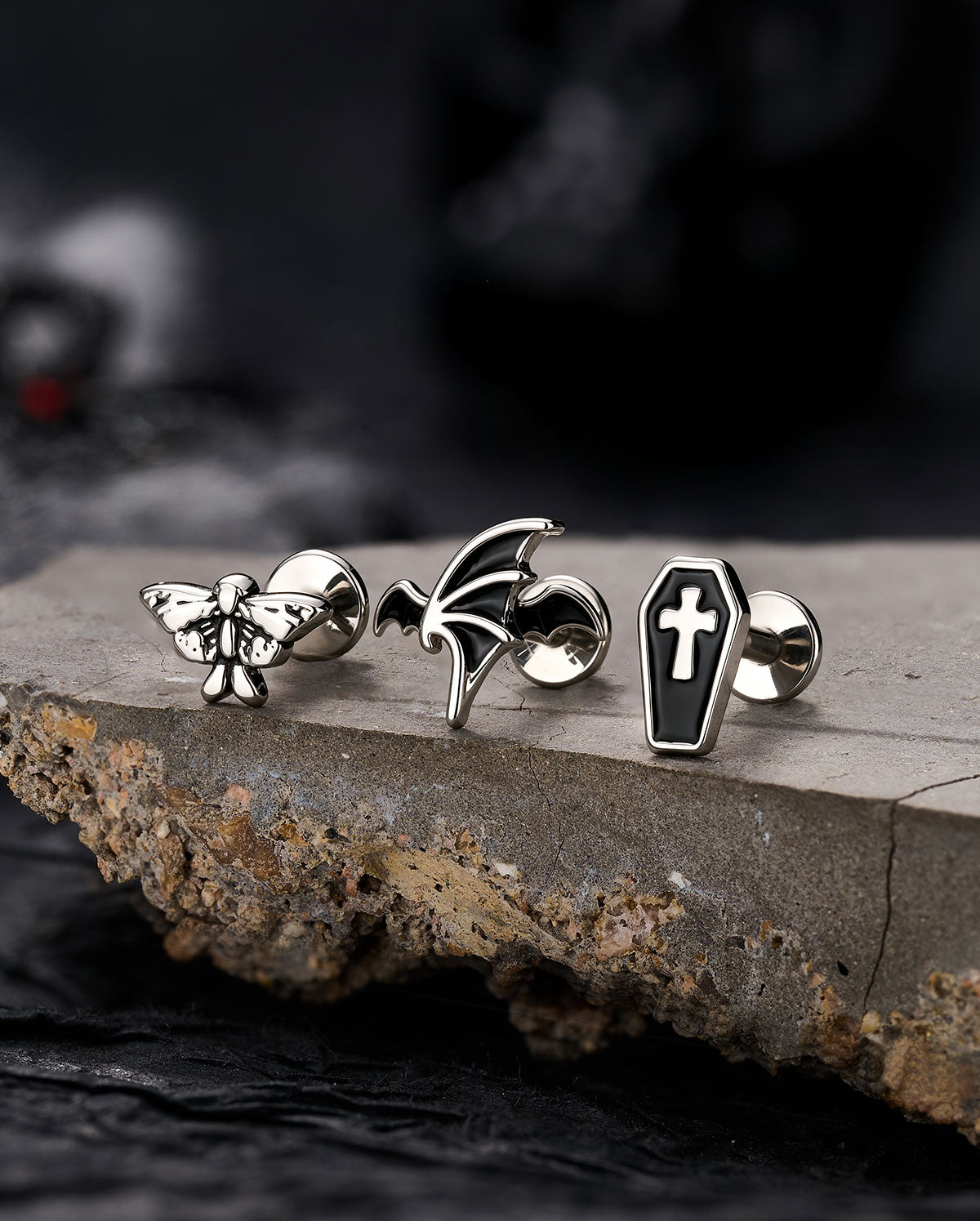 3PCS Moth Wing Coffin Cartilage Stud Set