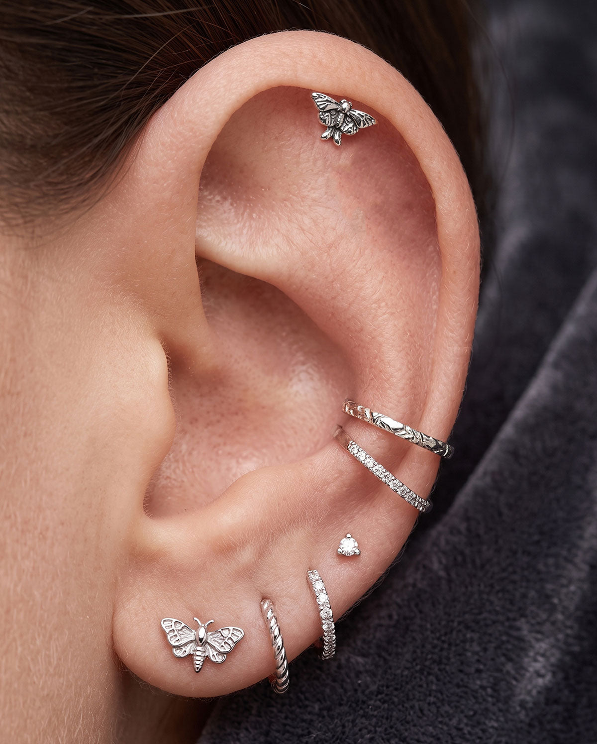 3PCS Moth Wing Coffin Cartilage Stud Set