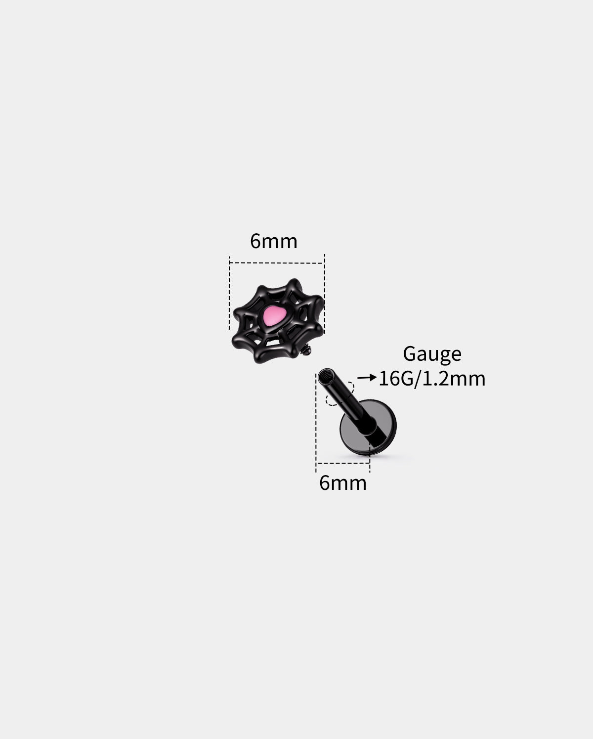 16G Coffin Black Lip Ring 8mm Lip Stud