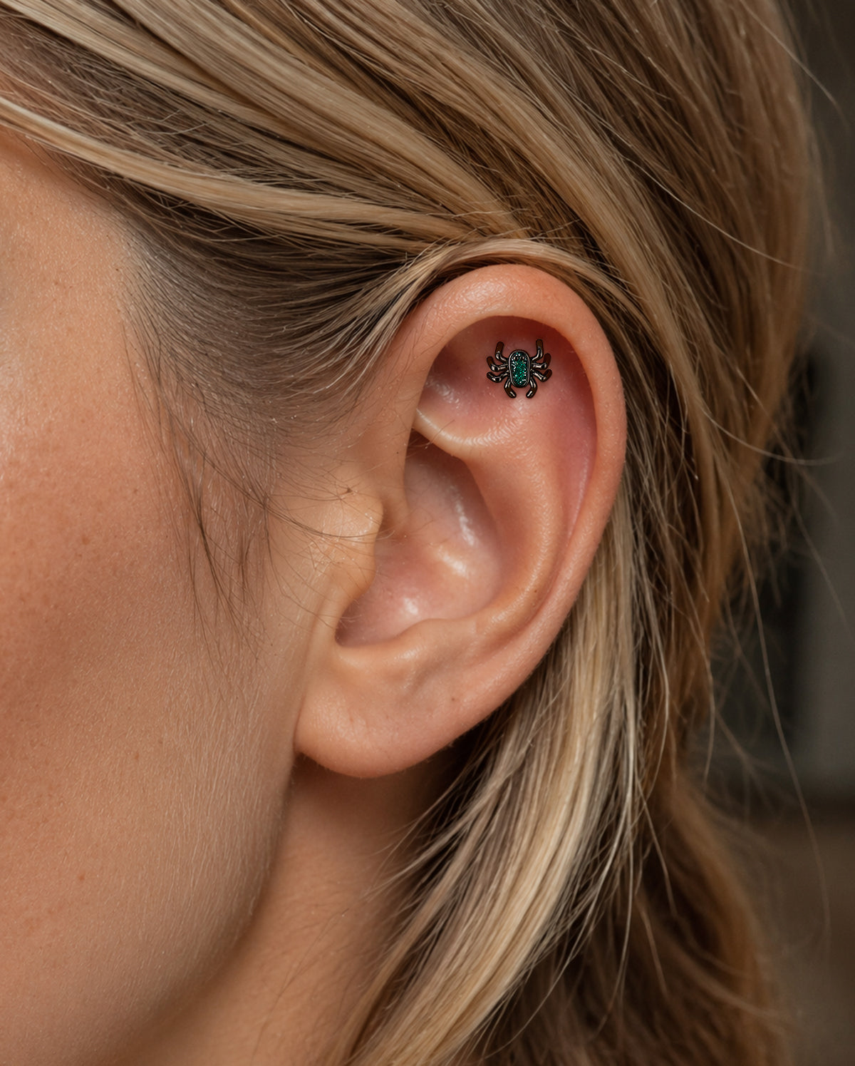 3PCS Green Glitter Spider Bat Pumpkin Cartilage Stud Set