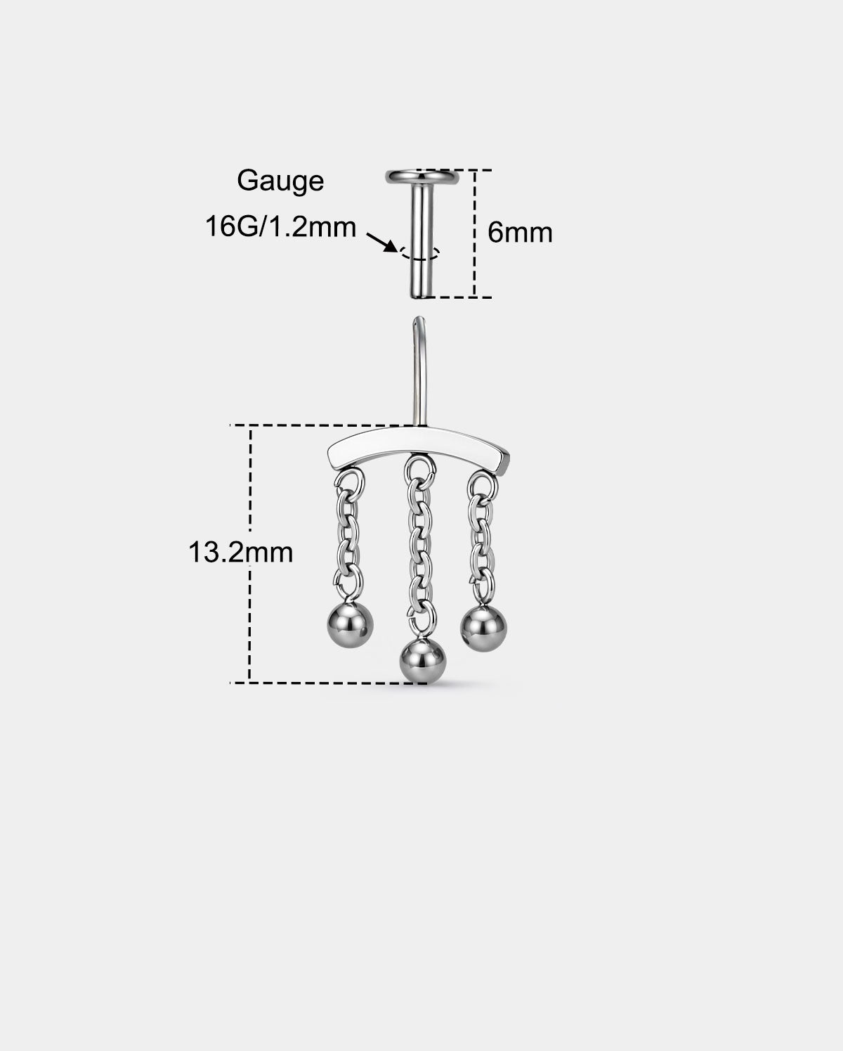 16g Triple Chain Ball Threadless Vertical Helix Stud