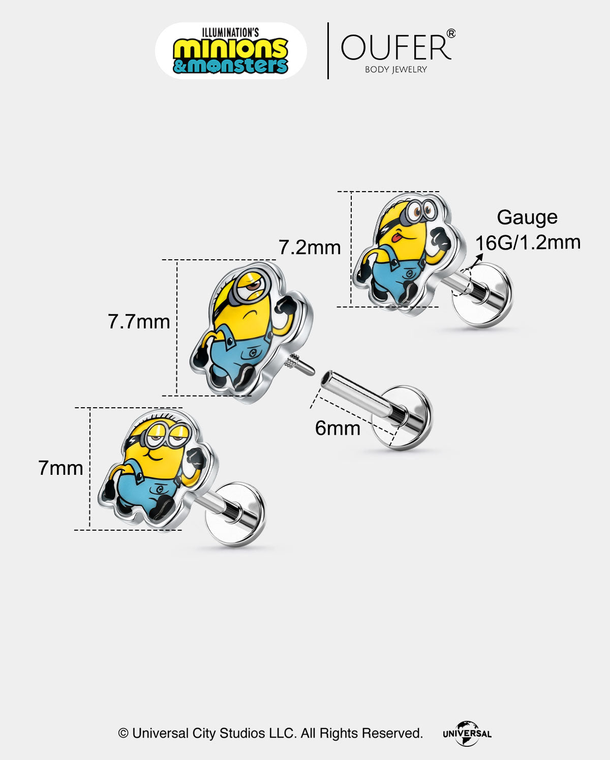 MINIONS × OUFER Forward Motion 3PCS Cartilage Stud Set