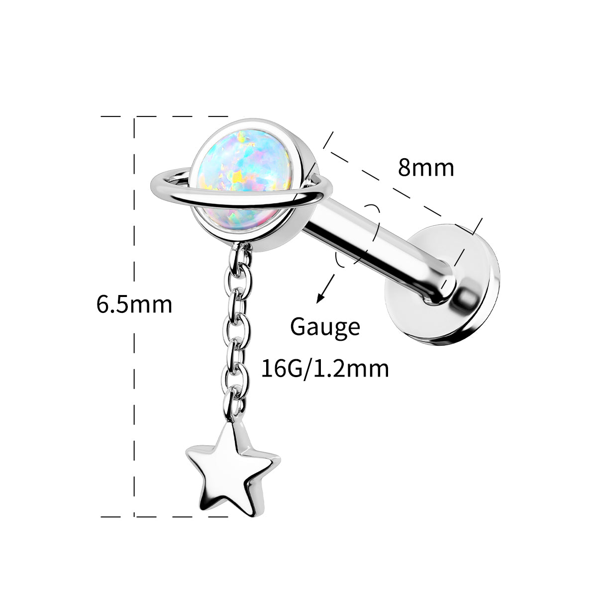 Star Dangle Planet Internally Threaded Cartilage Stud