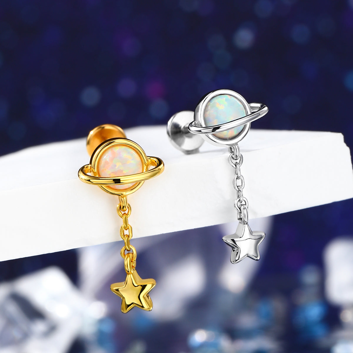 Star Dangle Planet Internally Threaded Cartilage Stud