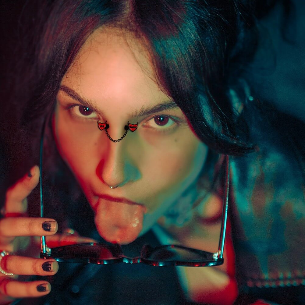 2PCS Red Little Evil Chain Nipple Barbell Rings