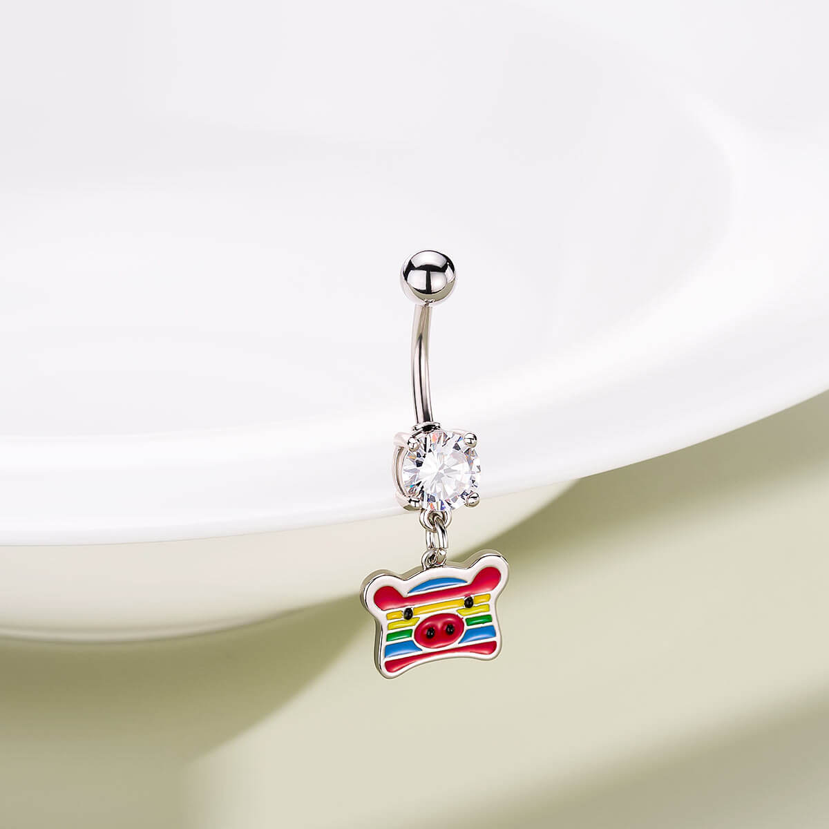 Oufer X Roly Rainbow Pig Dangle Navel Ring