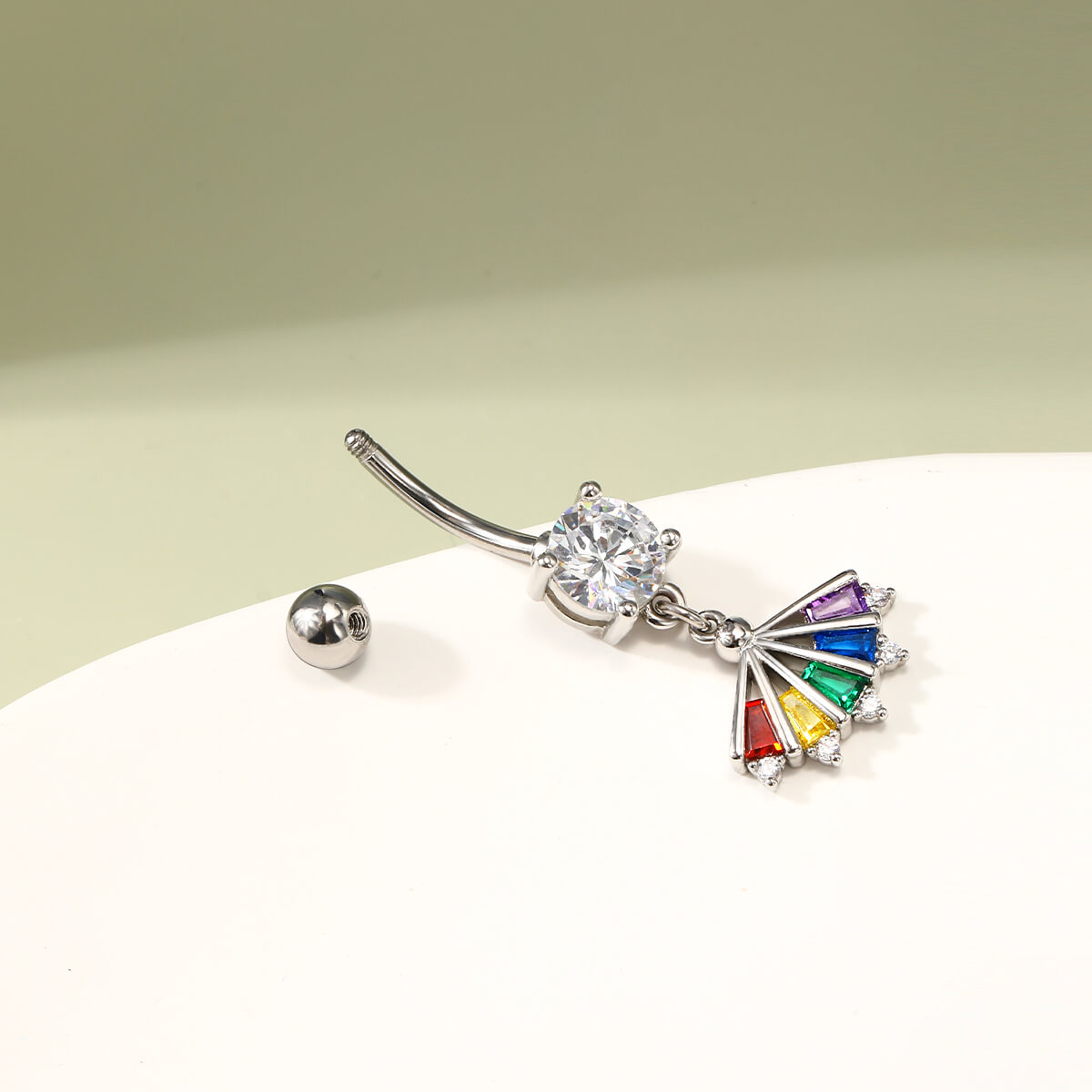 Oufer X Roly Rainbow Fan Dangle Belly Ring