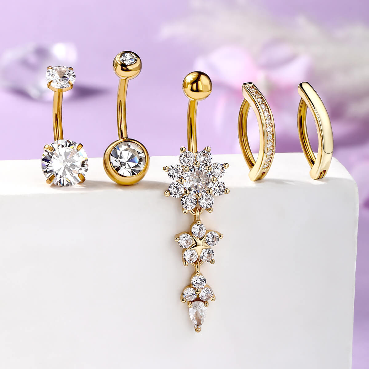 gold belly ring set