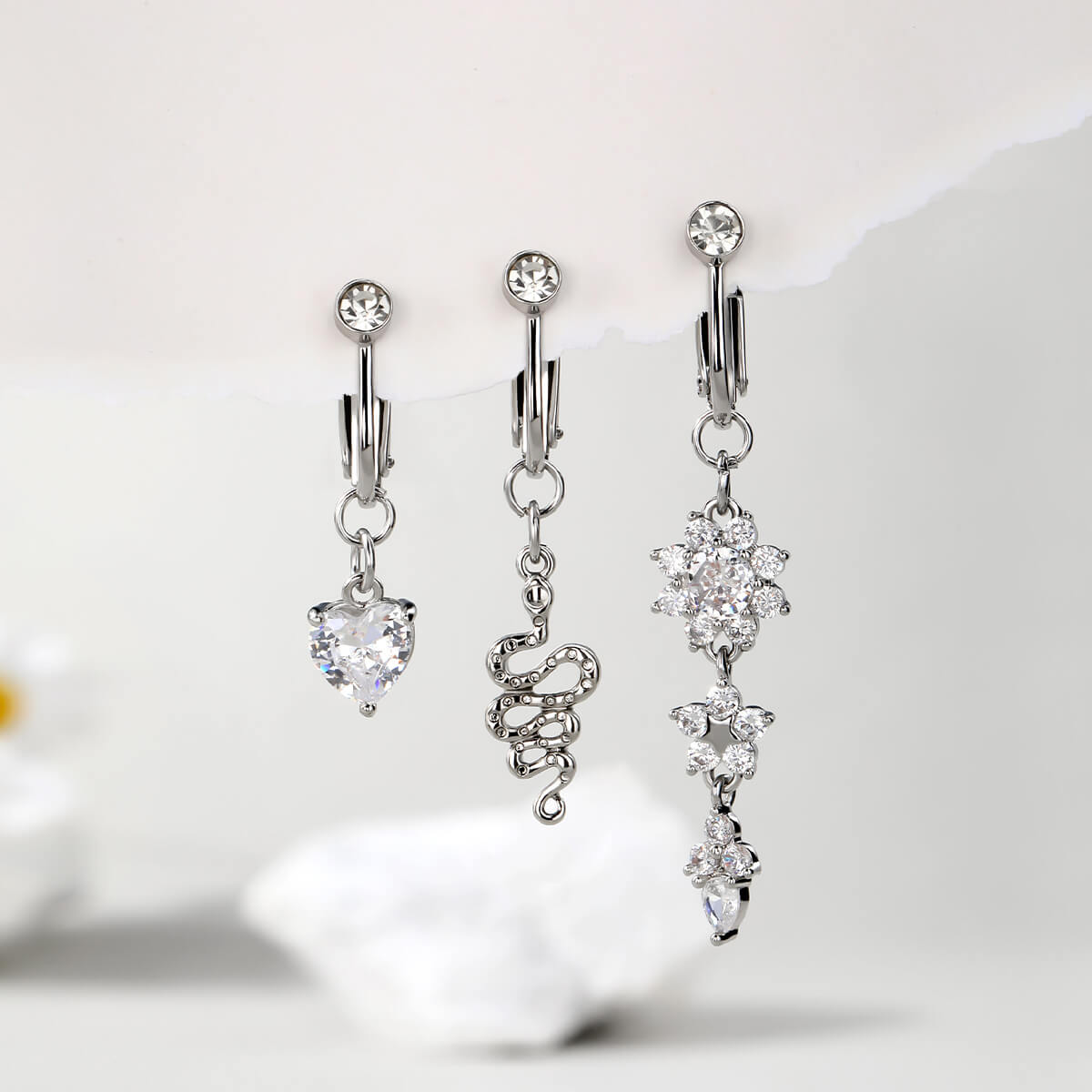 5Pcs 14G Crystal CZ Dangle et Stud Belly Rings Pack 1