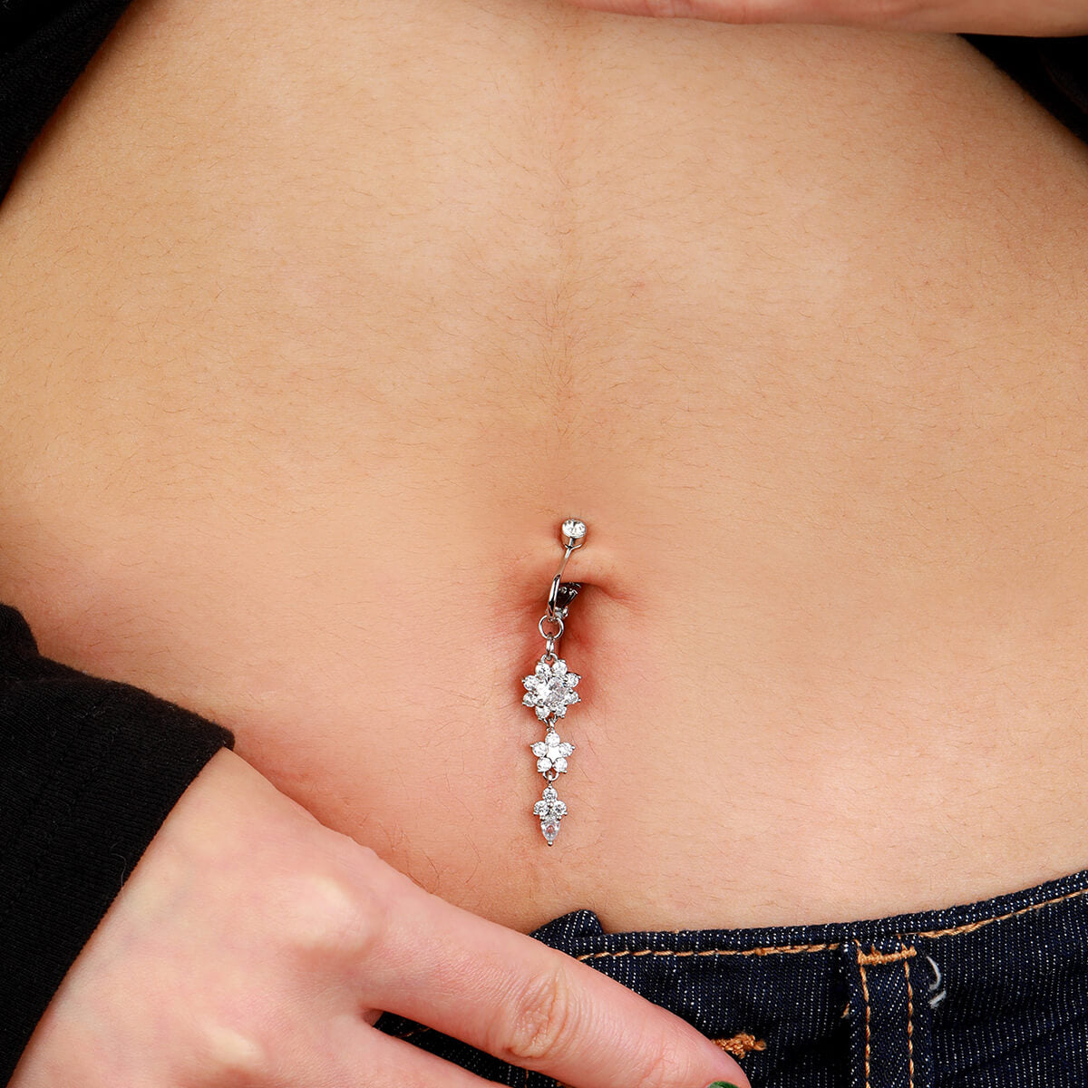 5Pcs 14G Crystal CZ cuelgan y Stud Vientre Anillos Pack 1