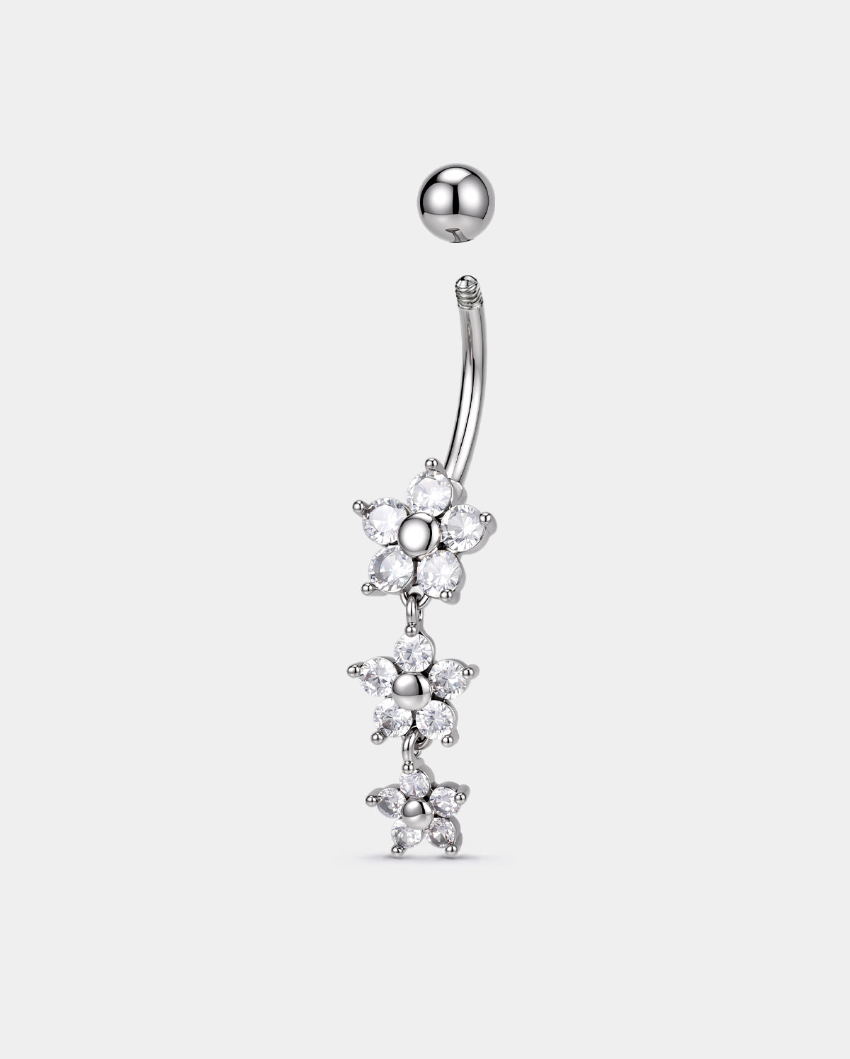 Triple Floral CZ Dangle Belly Ring