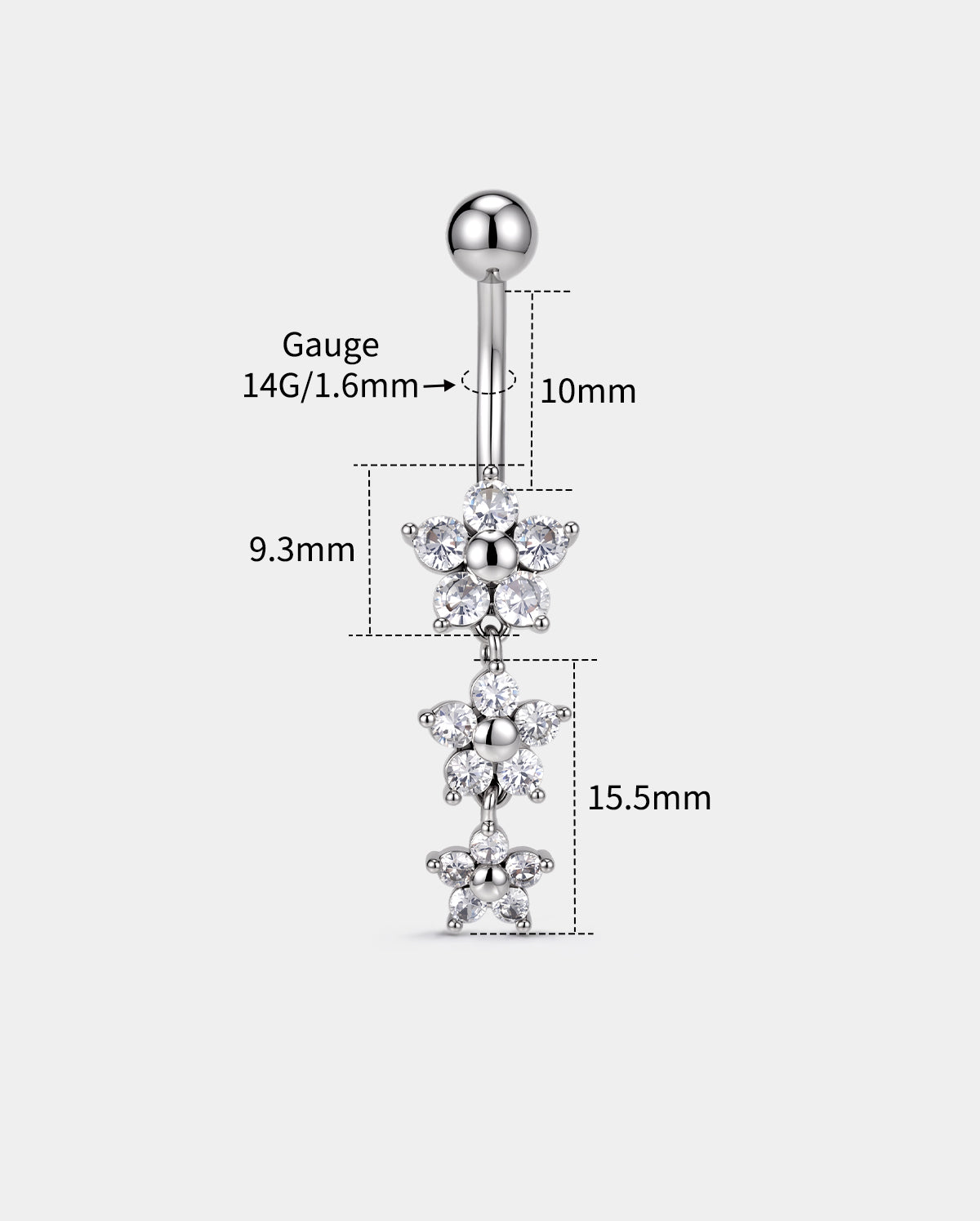 14g triple floral belly ring