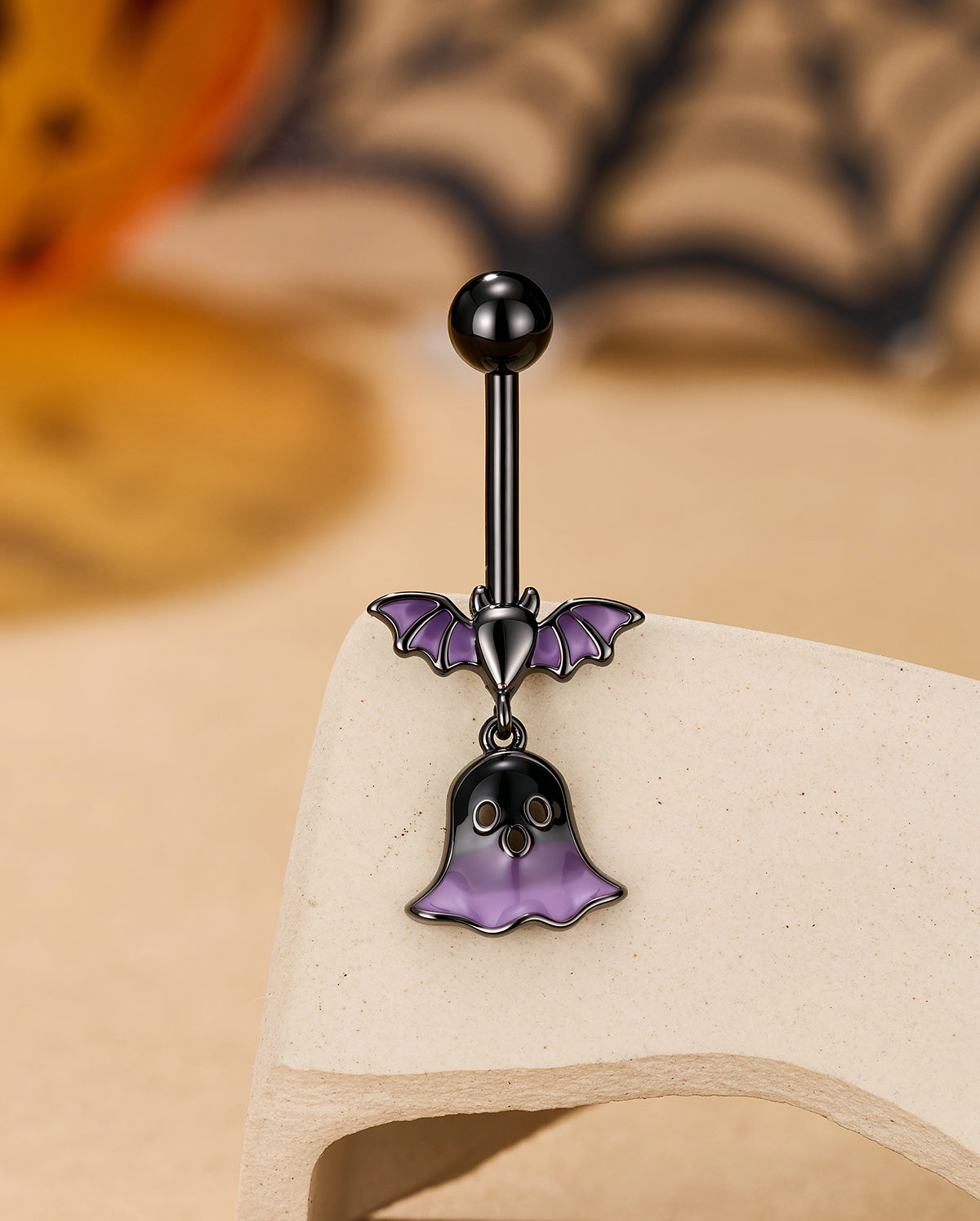 Purple Bat Ghost Dangle Belly Button Ring