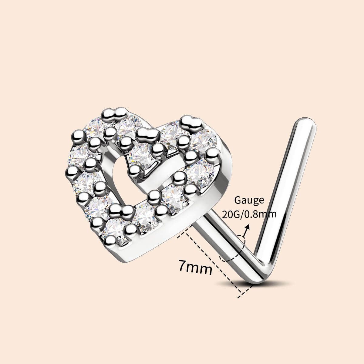 20g heart nose stud