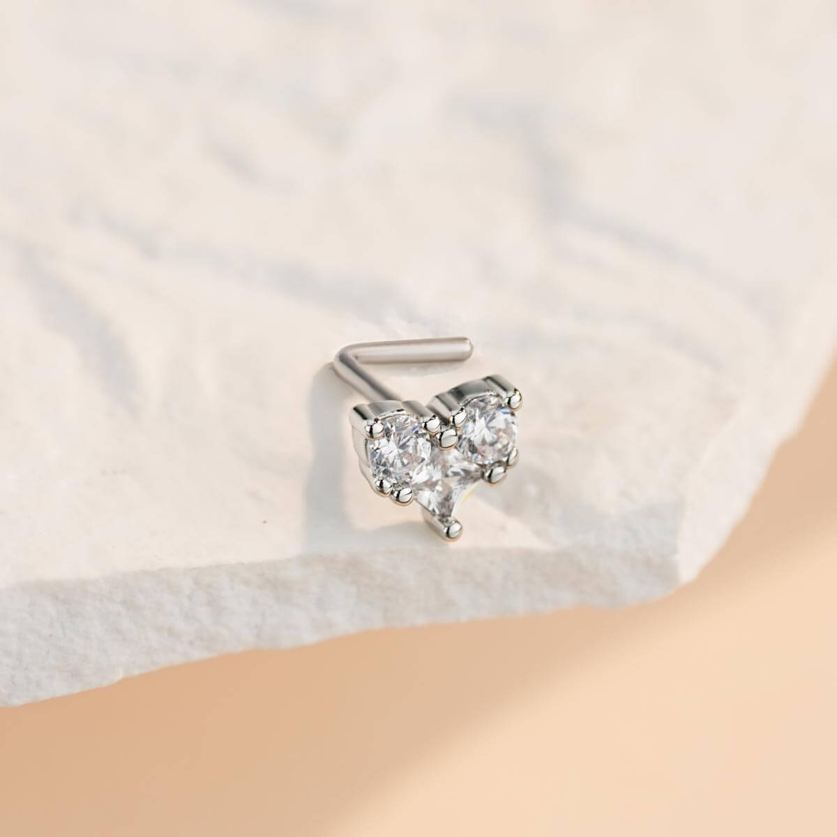 L shaped heart nose studs