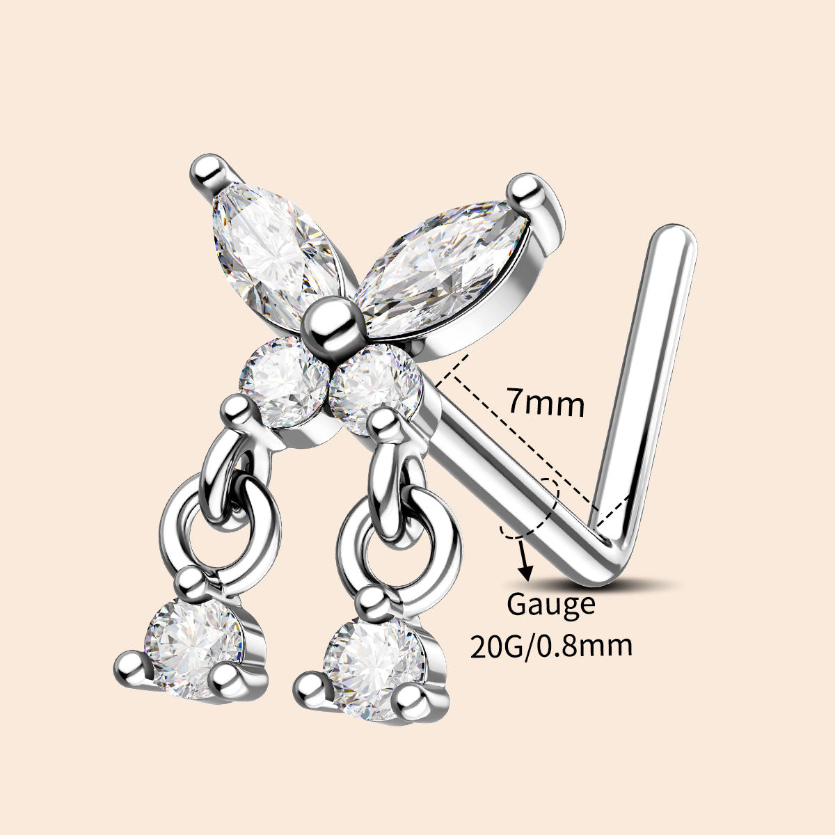20g 7mm butterfly nose ring stud