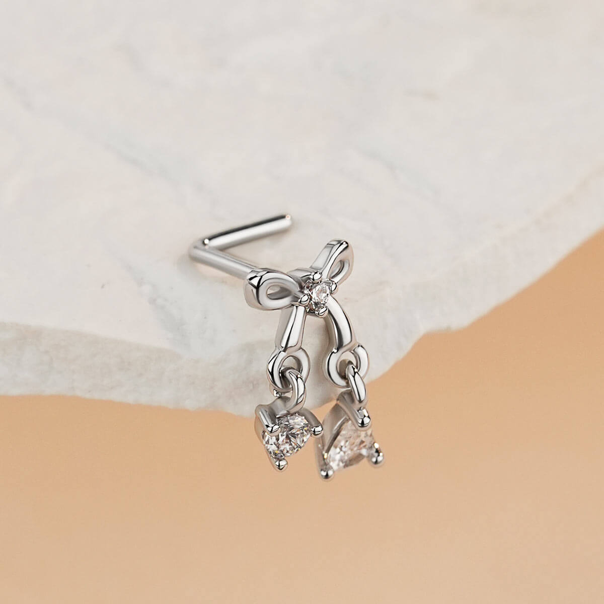 Clear CZ Dangel Bow L-Shaped Nose Stud