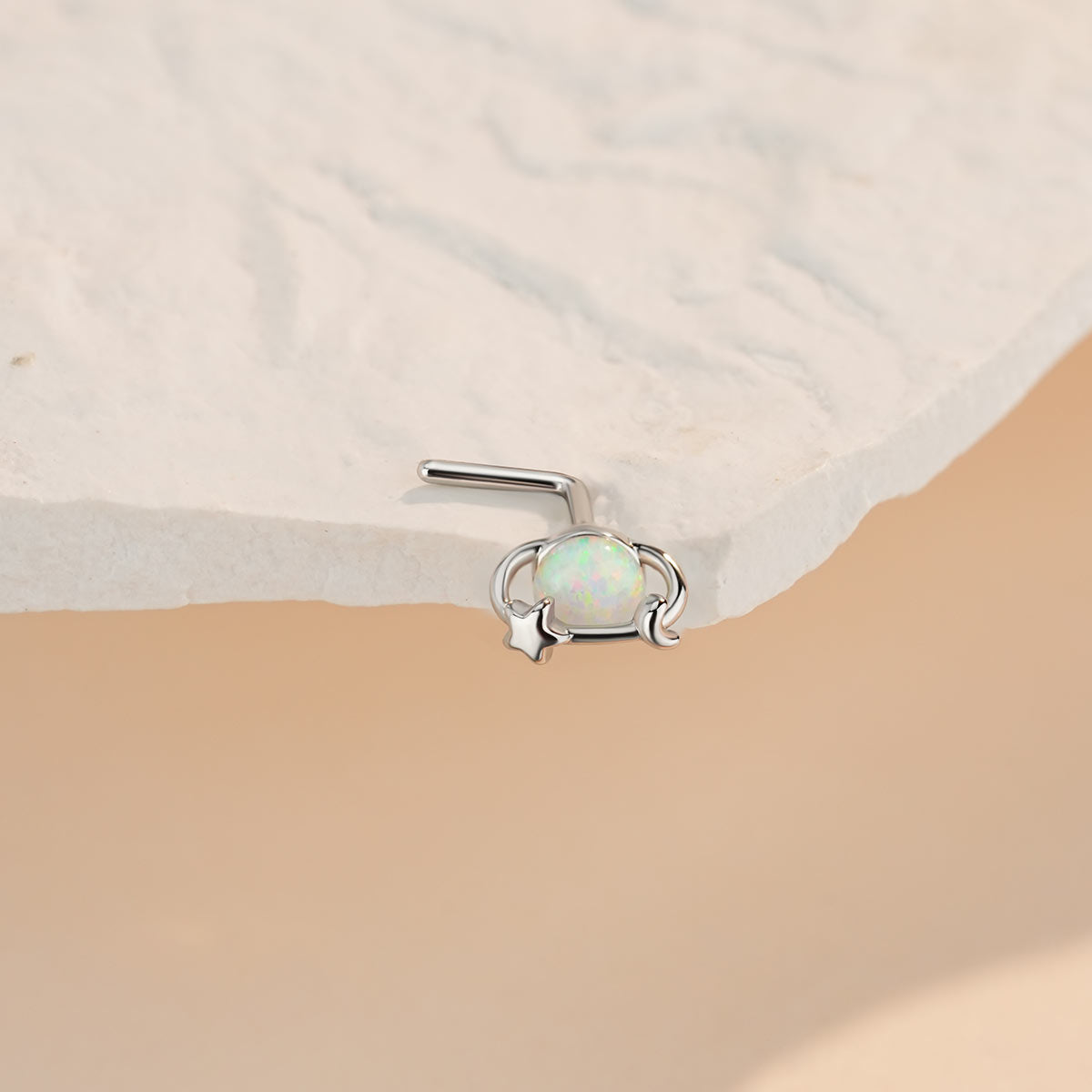 L shaped opal nose stud