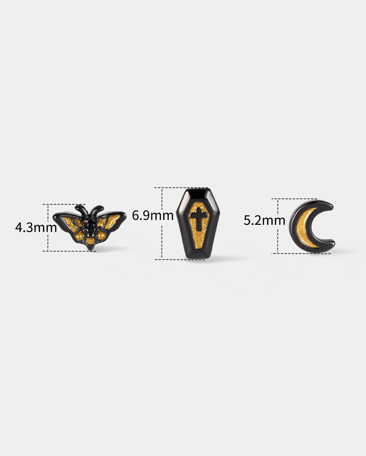 3PCS Moth/Coffin/Moon Nose Stud Set