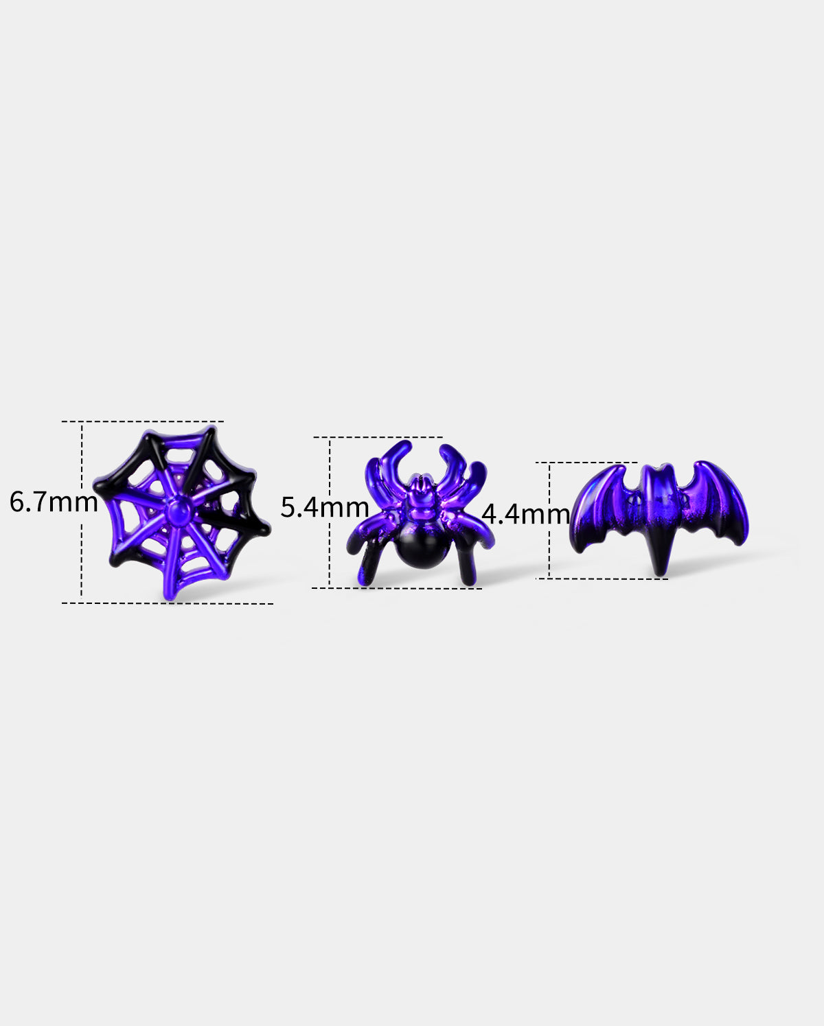 3PCS Web Spider Bat Halloween Nose Stud Set