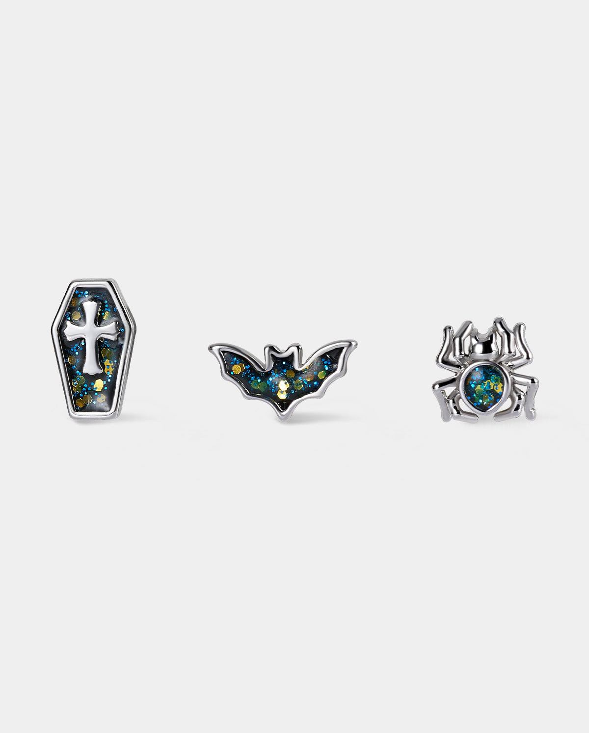 3PCS Spider/Coffin/Bat Nose Stud Set