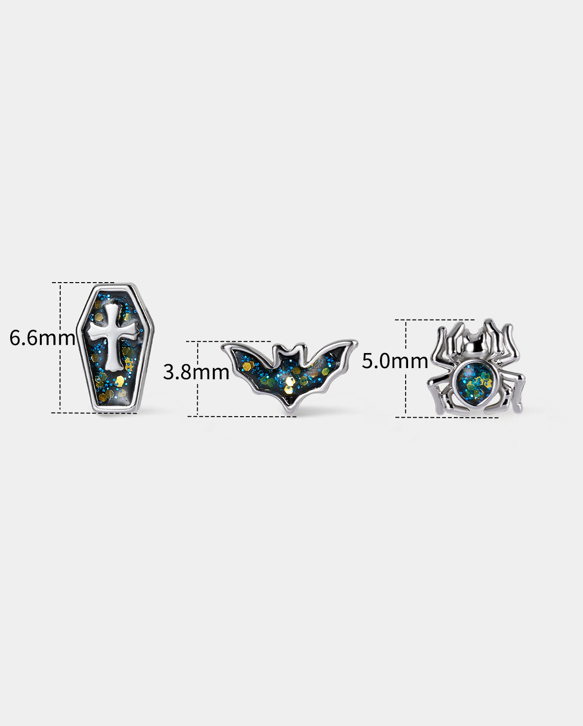 3PCS Spider/Coffin/Bat Nose Stud Set