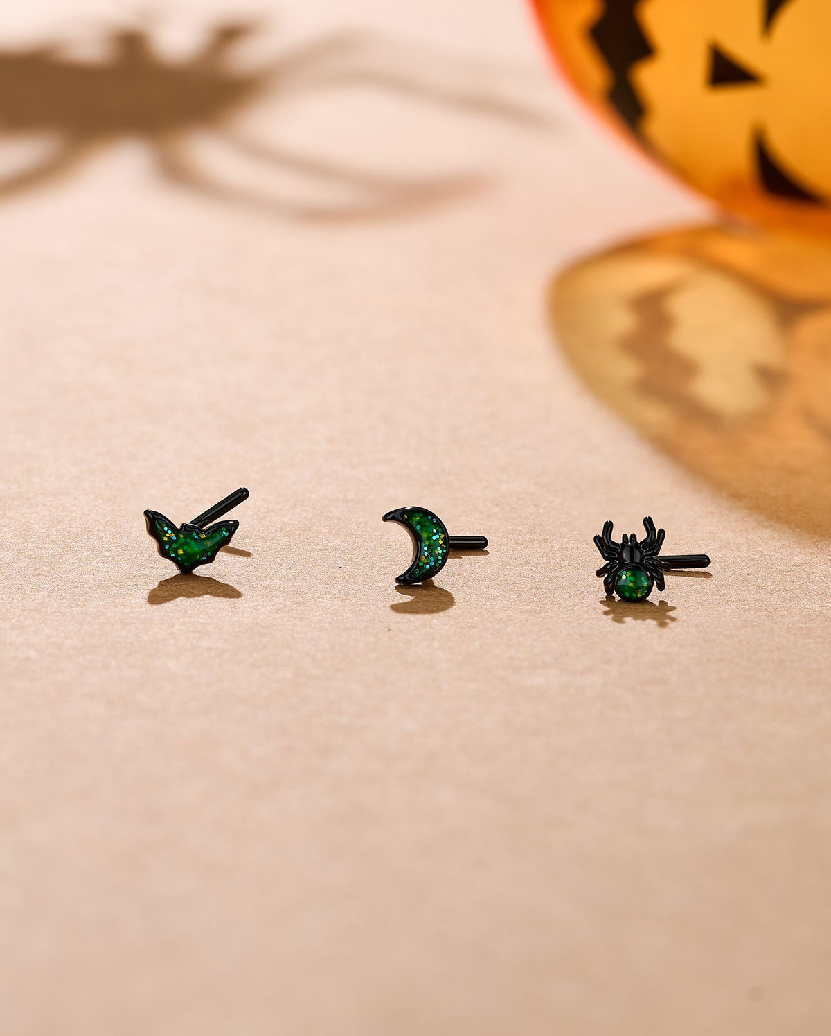 3PCS Moon Bat Spider Glitter Nose Stud Set