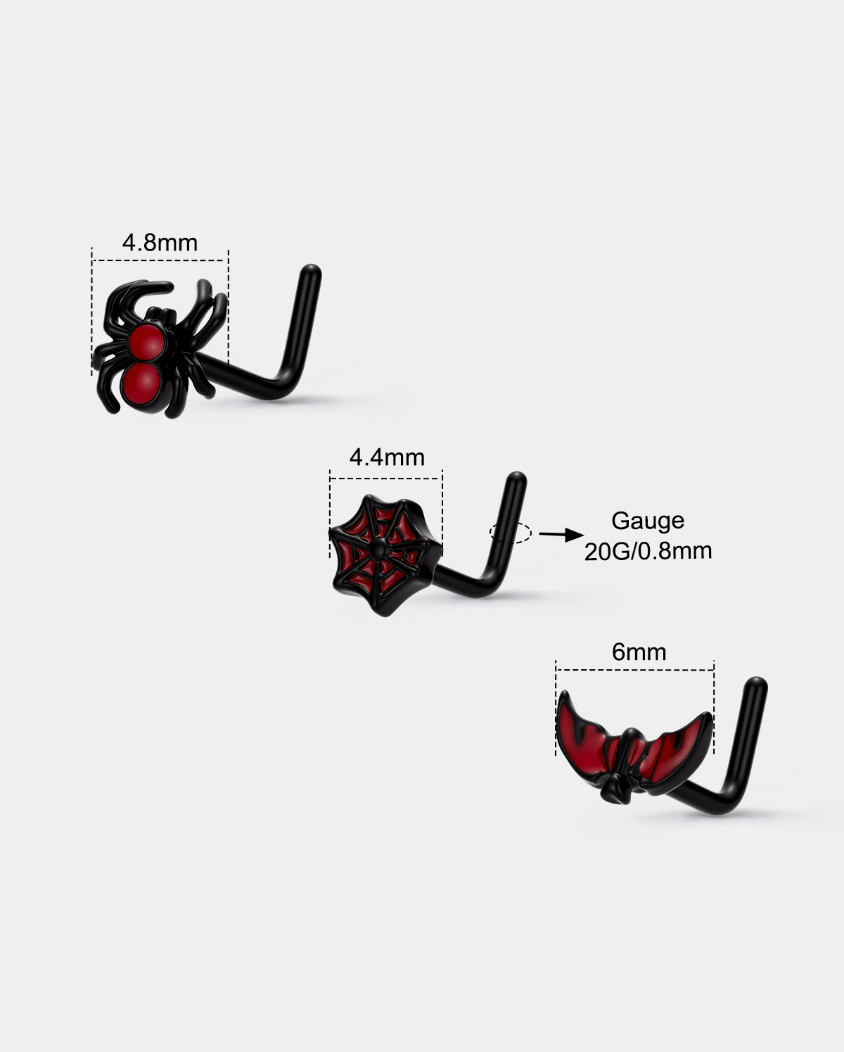 3PCS Spider/ Bat /Web Halloween Nose Stud Set