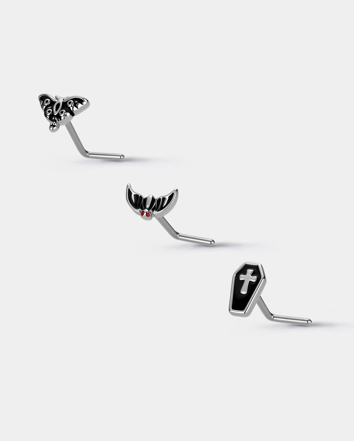 oufer halloween Bat Moth Coffin Nose Stud Set