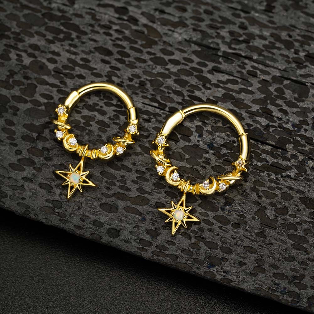 Star Moon Planet Dangle Septum Ring