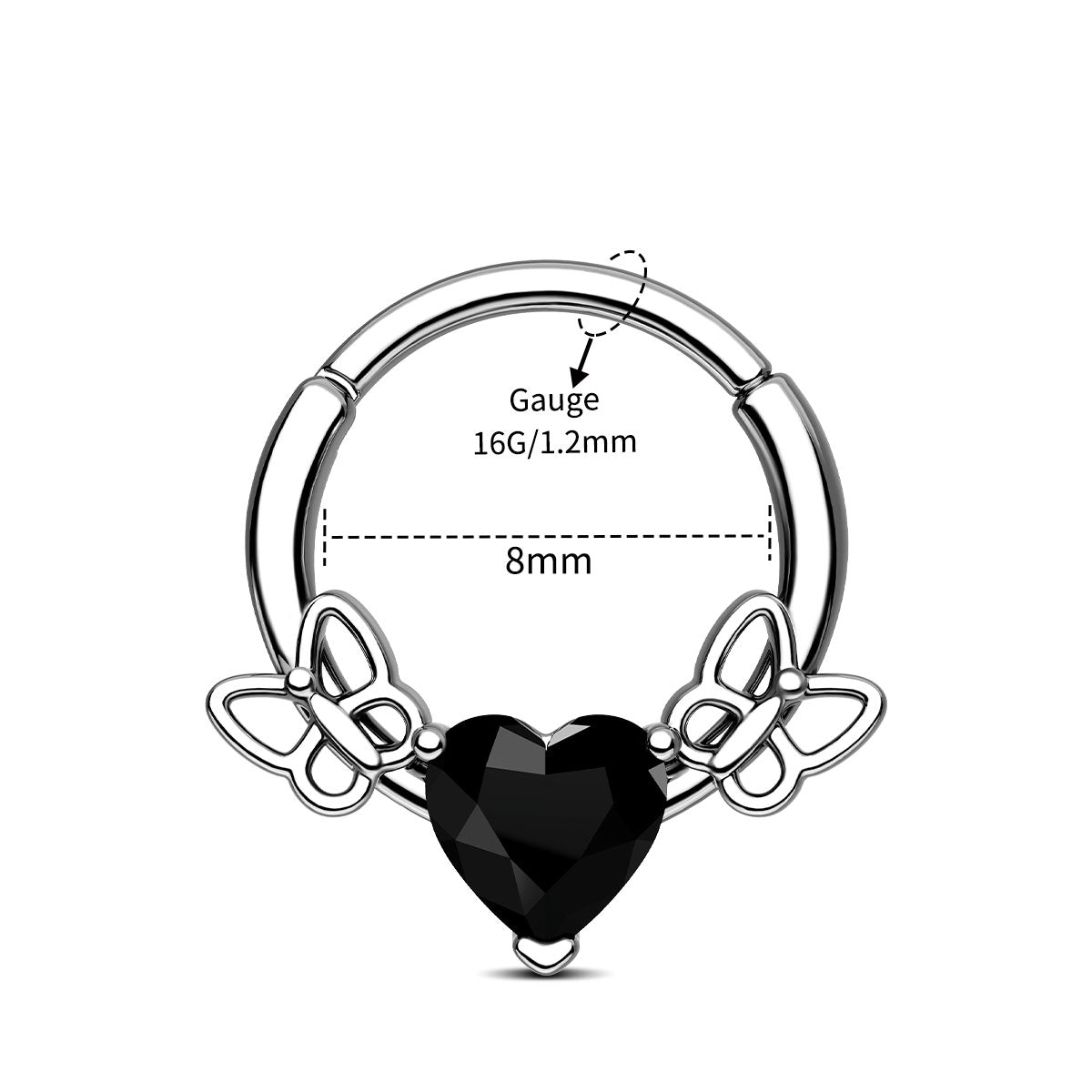 16g heart and butterfly septum ring