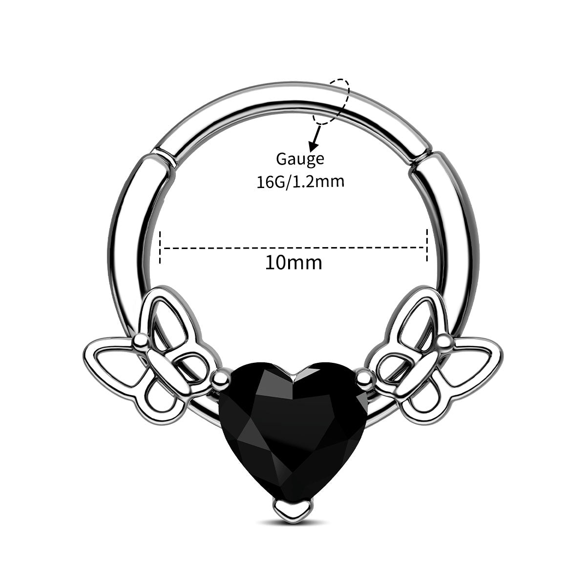 10mm heart and butterfly septum ring