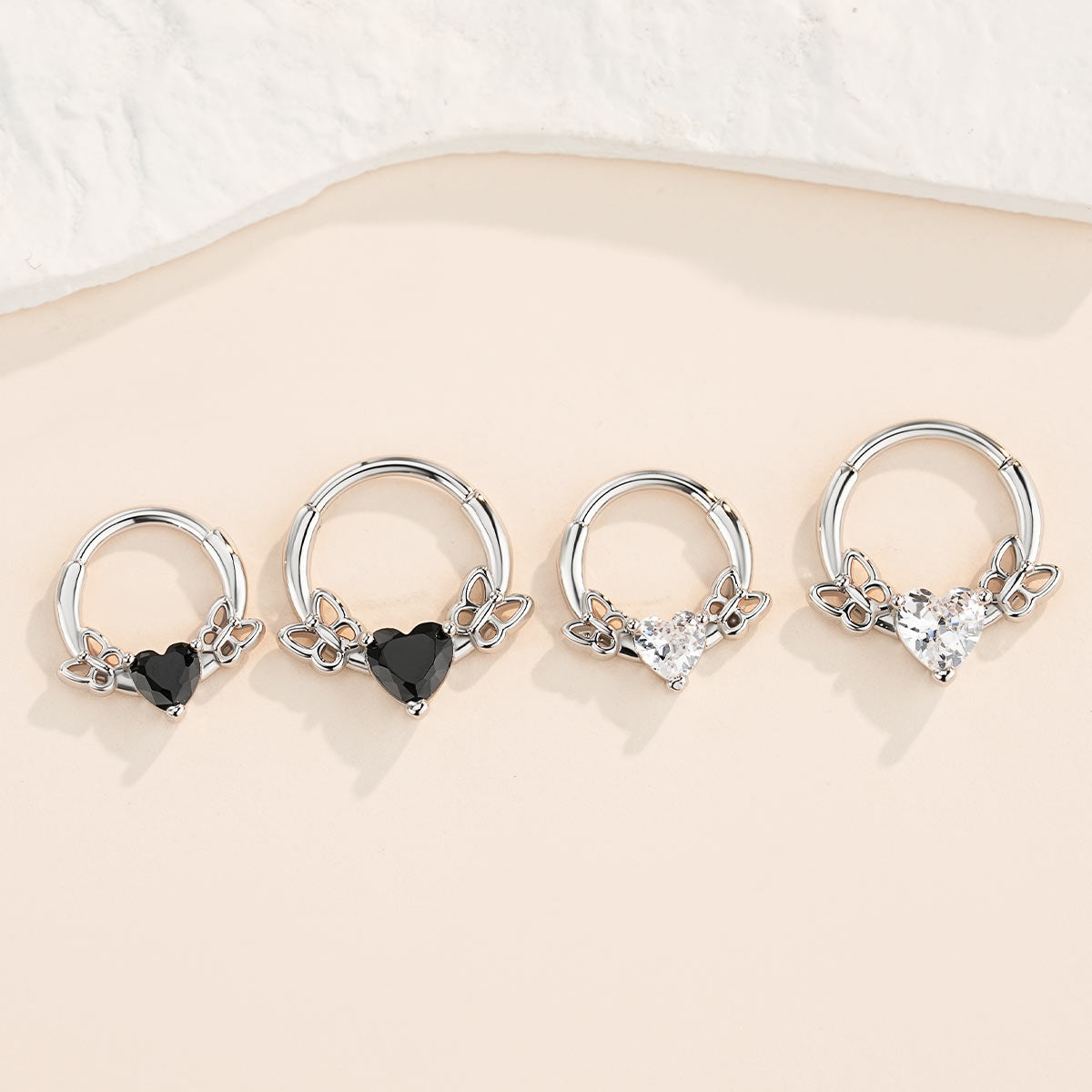 Butterflies Filigree Heart CZ Septum Ring