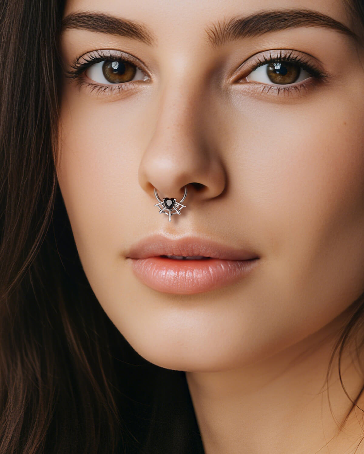 Spider Web Heart CZ Daith Septum Ring