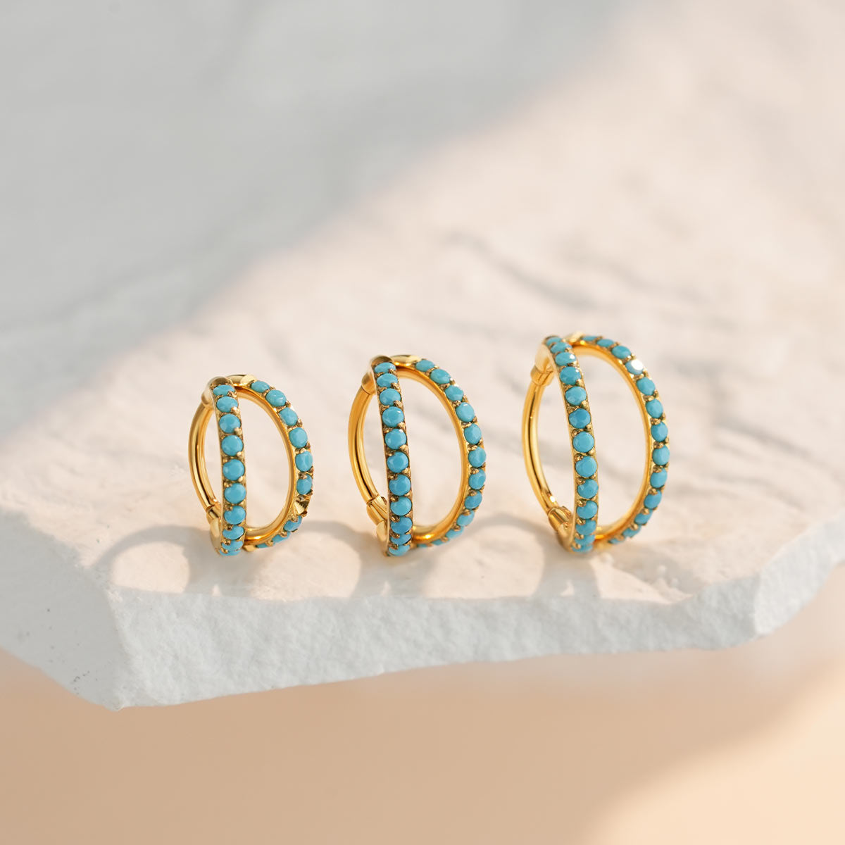 gold turquoise double nose ring